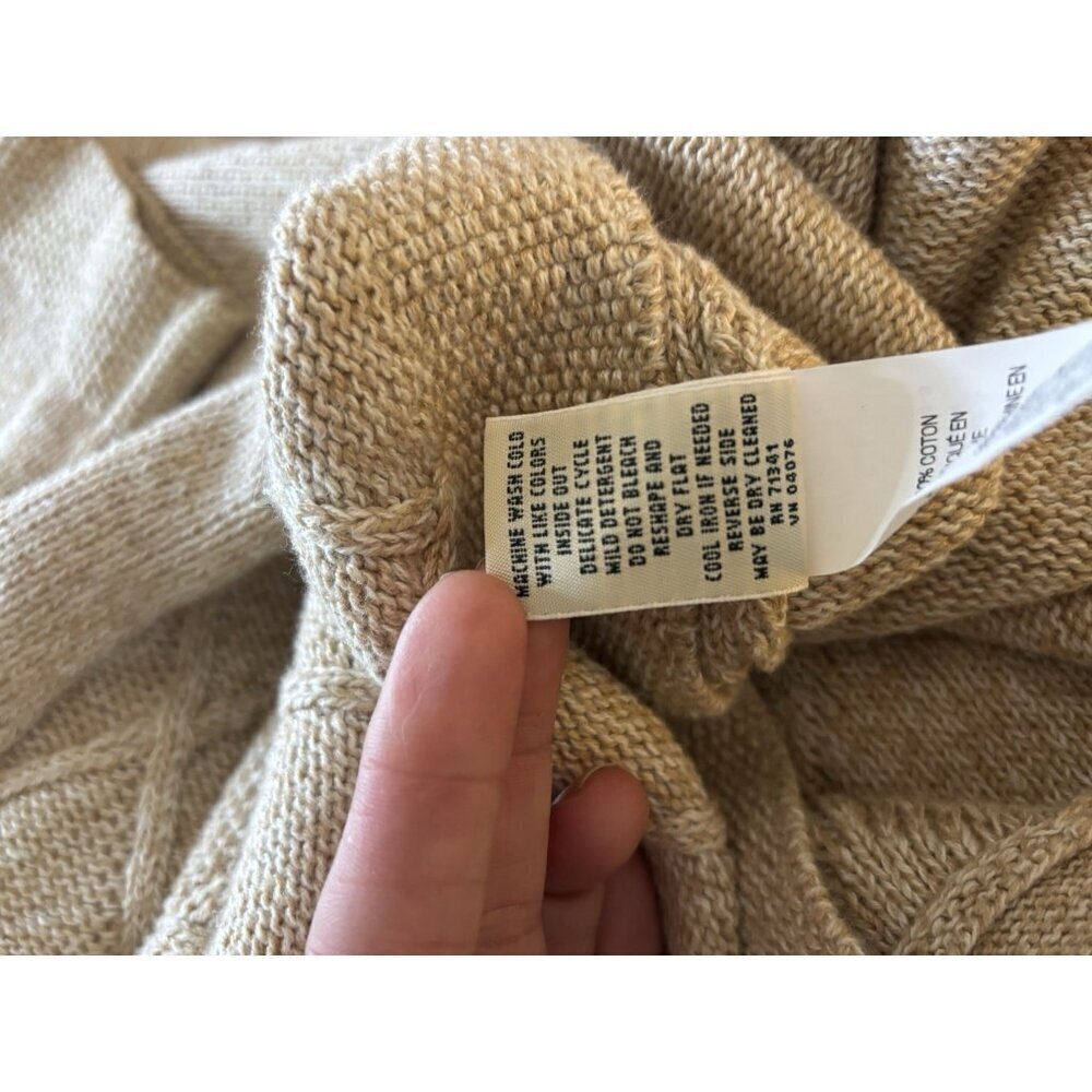LL Bean Womens Stitchworks Cardigan Sweater Chunky Knit Button Up Khaki Size M - Picture 10 of 10